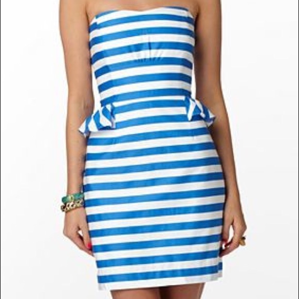 Lilly Pulitzer Blue and White Peplum Dress - 00